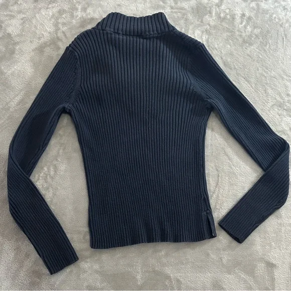 DKNY Y2K fitted ribbed logo navy blue quarter zip sweater - Picture 7 of 9